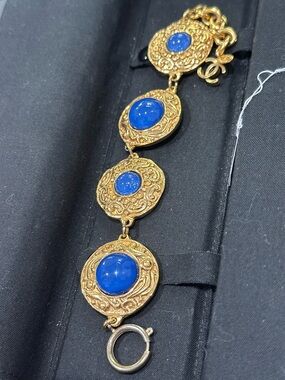 Pre Owned CHANEL Gold-Tone Bracelet with Blue Cabochons